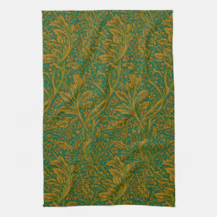 William Morris Arcadia Floral Pattern Green Golden Kitchen Towel