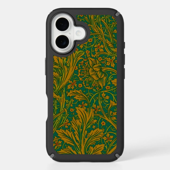 William Morris Arcadia Floral Pattern Green Golden Speck iPhone Case (Front)