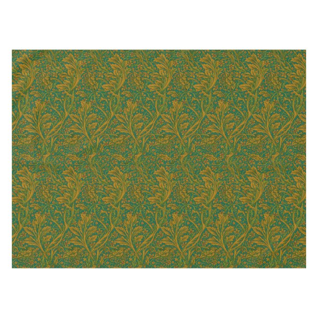 William Morris Arcadia Floral Pattern Green Golden Tablecloth (Front (Horizontal))