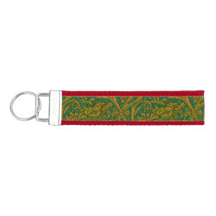 William Morris Arcadia Floral Pattern Green Golden Wrist Keychain