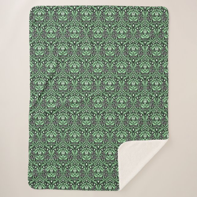 William Morris Art and Crafts Golden Bough Green Sherpa Blanket (Front)