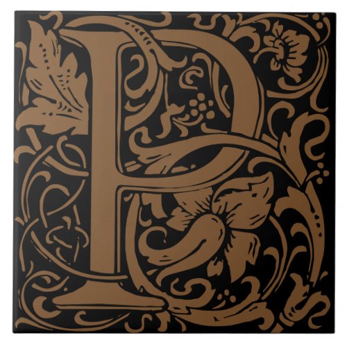 William Morris Art Nouveau Alphabet Leaf Letter P Ceramic Tile
