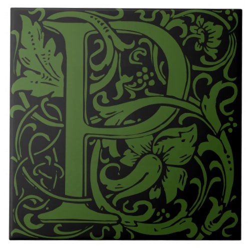 William Morris Art Nouveau Alphabet Leaf Letter P Ceramic Tile