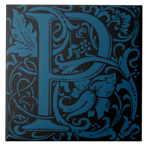 William Morris Art Nouveau Alphabet Leaf Letter P Ceramic Tile