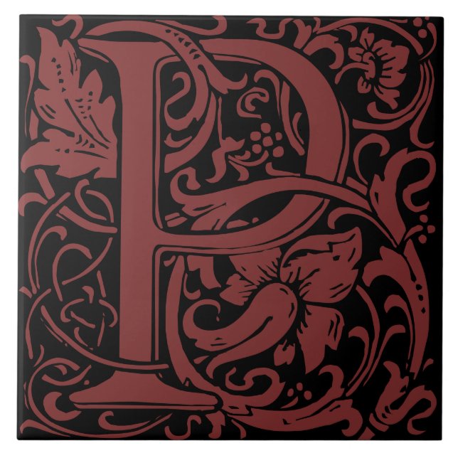 William Morris Art Nouveau Alphabet Leaf Letter P Ceramic Tile (Front)