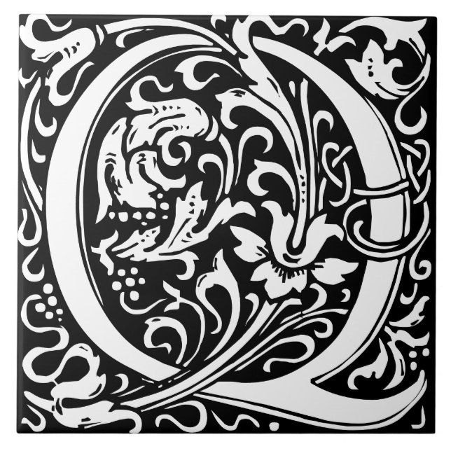William Morris Art Nouveau Alphabet Leaf Letter Q Ceramic Tile (Front)