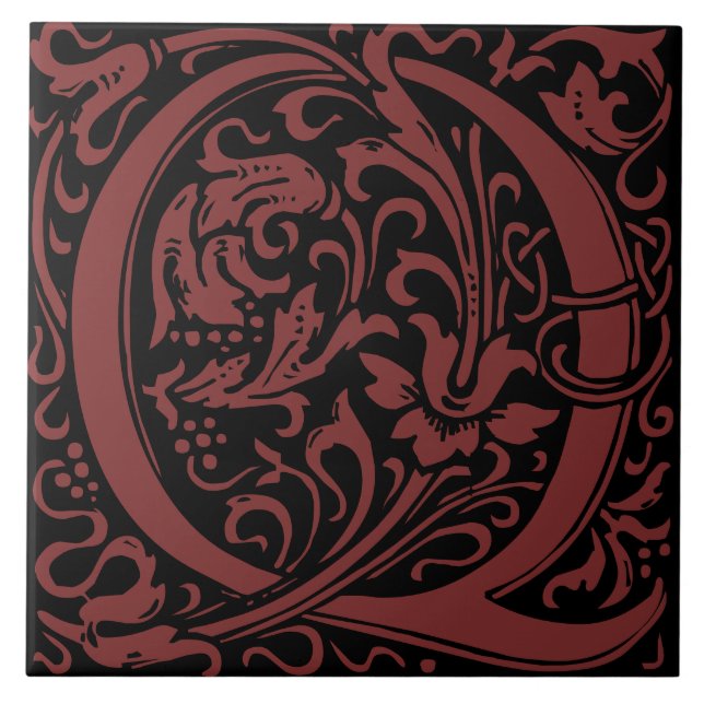 William Morris Art Nouveau Alphabet Leaf Letter Q Ceramic Tile (Front)