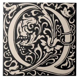 William Morris Art Nouveau Alphabet Leaf Letter Q Ceramic Tile