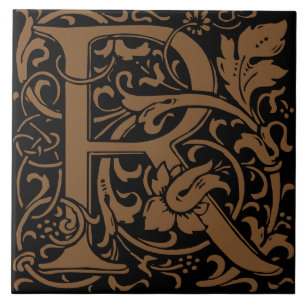 William Morris Art Nouveau Alphabet Leaf Letter R Ceramic Tile