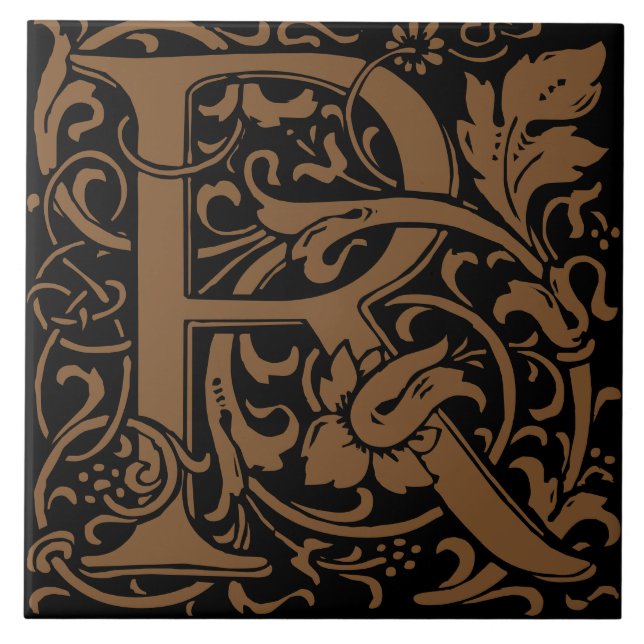 William Morris Art Nouveau Alphabet Leaf Letter R Ceramic Tile (Front)