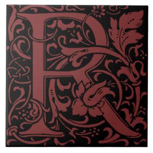 William Morris Art Nouveau Alphabet Leaf Letter R Ceramic Tile
