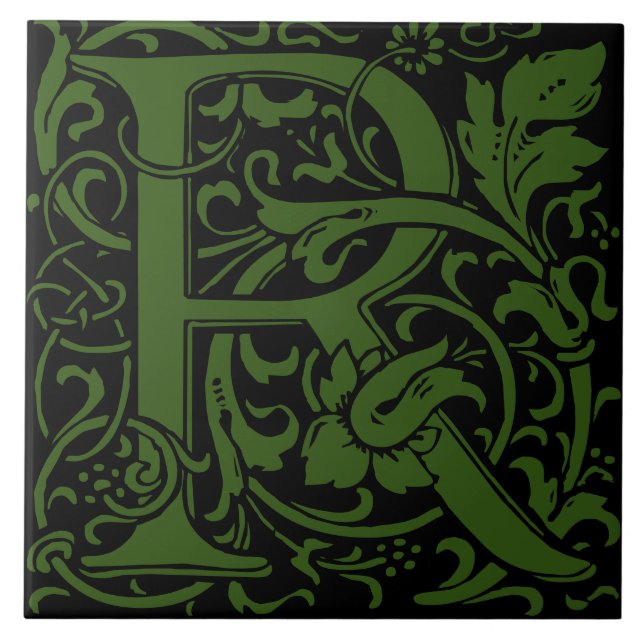 William Morris Art Nouveau Alphabet Leaf Letter R Ceramic Tile (Front)