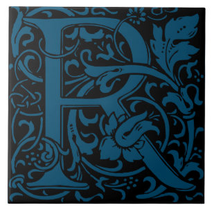 William Morris Art Nouveau Alphabet Leaf Letter R Ceramic Tile