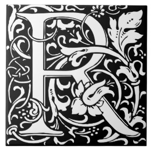 William Morris Art Nouveau Alphabet Leaf Letter R Ceramic Tile