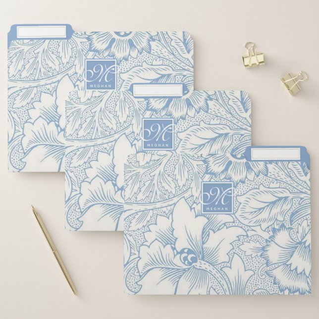 William Morris, Art Nouveau Blue Acanthus Monogram File Folder (Set)