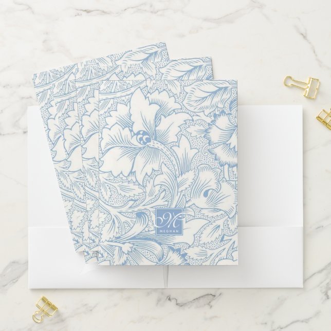 William Morris, Art Nouveau Blue Acanthus Monogram Pocket Folder (In Situ)