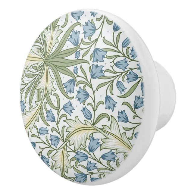William Morris - Art Nouveau Blue Bellflowers Ceramic Knob (Right)