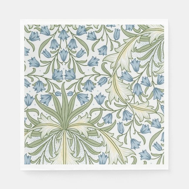 William Morris - Art Nouveau Blue Bellflowers Napkins (Front)