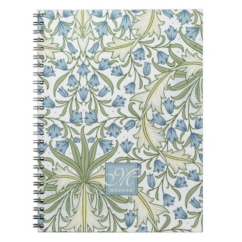 William Morris Art Nouveau Blue Bellfower Monogram Notebook