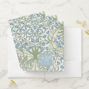 William Morris Art Nouveau Blue Bellfower Monogram Pocket Folder