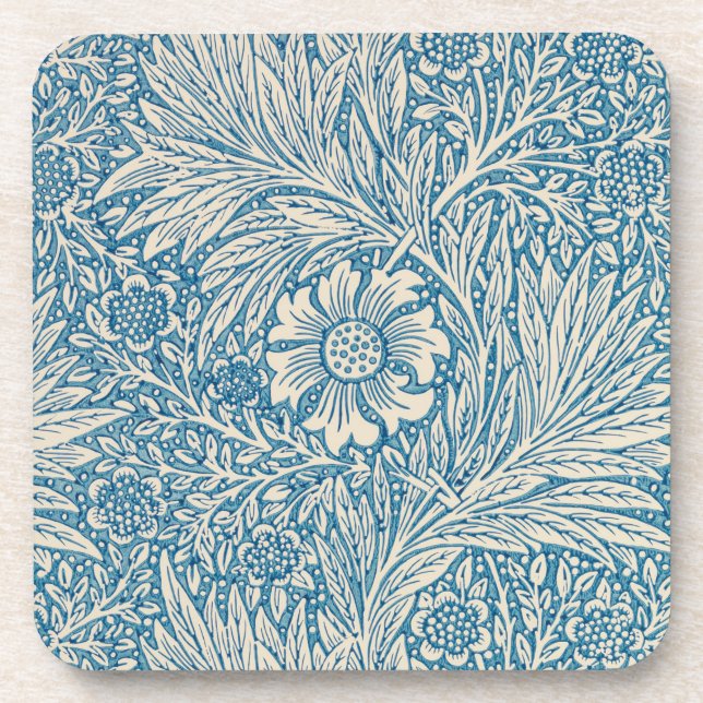 William Morris - Art Nouveau Blue Marigold Beverage Coaster (Front)