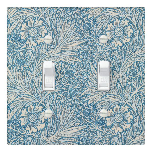 William Morris - Art Nouveau Blue Marigold Light Switch Cover (In Situ)