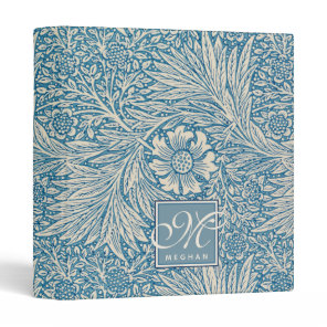 William Morris, Art Nouveau Blue Marigold Monogram 3 Ring Binder