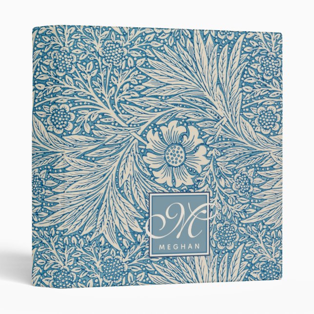 William Morris, Art Nouveau Blue Marigold Monogram 3 Ring Binder (Front/Spine)