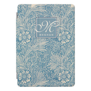 William Morris, Art Nouveau Blue Marigold Monogram iPad Pro Cover