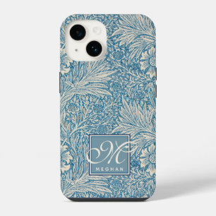 William Morris, Art Nouveau Blue Marigold Monogram iPhone 14 Case