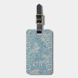 William Morris, Art Nouveau Blue Marigold Monogram Luggage Tag