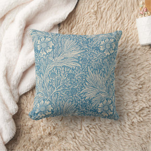 William Morris - Art Nouveau Blue Marigold Throw Pillow