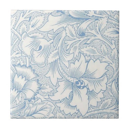 William Morris Art Nouveau Elegant Blue Acanthus Ceramic Tile