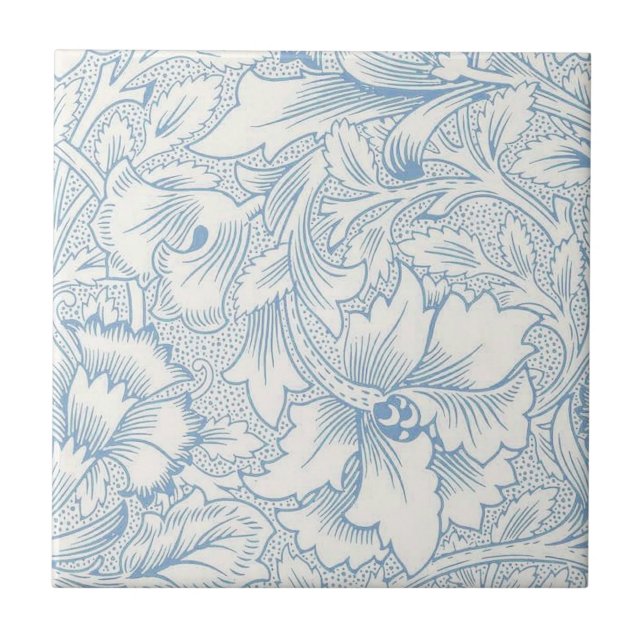 William Morris, Art Nouveau Elegant Blue Acanthus Ceramic Tile (Front)