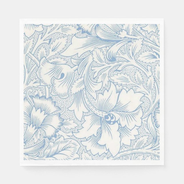 William Morris, Art Nouveau Elegant Blue Acanthus Napkins (Front)
