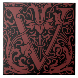 William Morris Art Nouveau Floral Initial Letter U Ceramic Tile