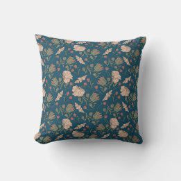William Morris art nouveau floral tendrils blue Throw Pillow