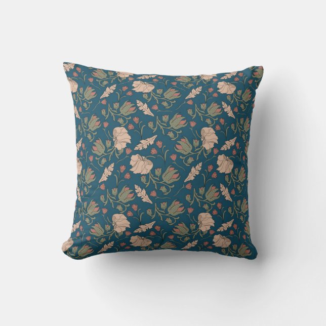 William Morris art nouveau floral tendrils blue  Throw Pillow (Front)