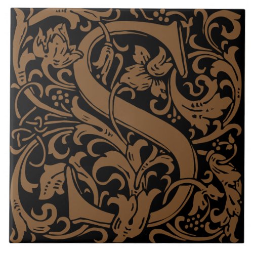 William Morris Art Nouveau Initial Vines Letter S Ceramic Tile