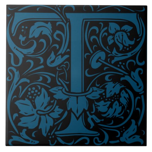 William Morris Art Nouveau Initial Vines Letter T Ceramic Tile