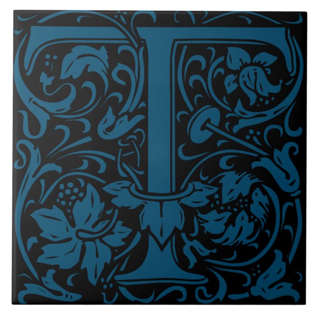 William Morris Art Nouveau Initial Vines Letter T Ceramic Tile (Front)