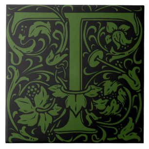 William Morris Art Nouveau Initial Vines Letter T Ceramic Tile