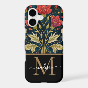 William Morris Art Nouveau Monogram floral iPhone 17 Case