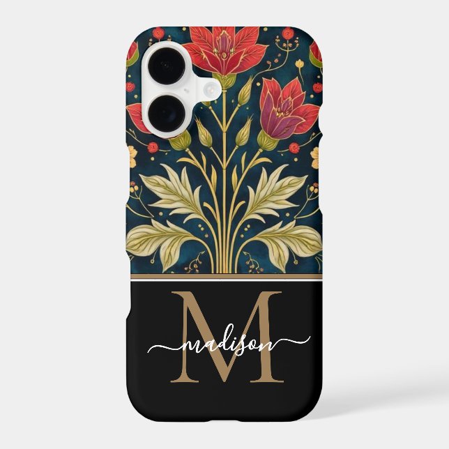 William Morris Art Nouveau Monogram floral   iPhone Case (Back)