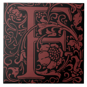 William Morris Art Nouveau Monogrammed Letter F Ceramic Tile