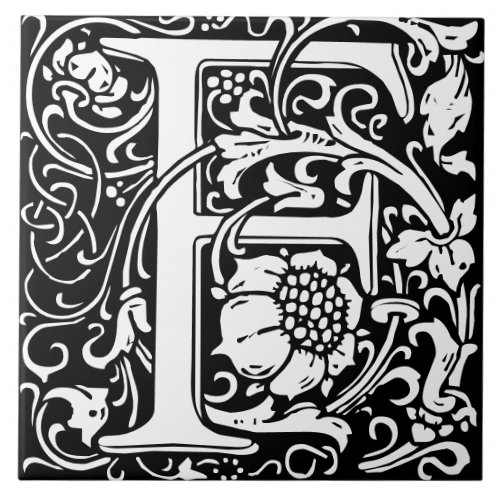 William Morris Art Nouveau Monogrammed Letter F Ceramic Tile