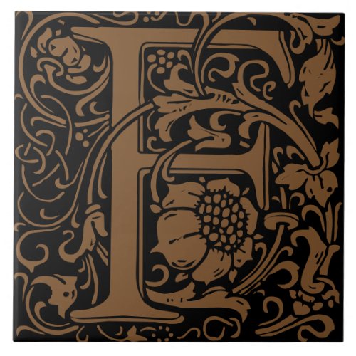 William Morris Art Nouveau Monogrammed Letter F Ceramic Tile