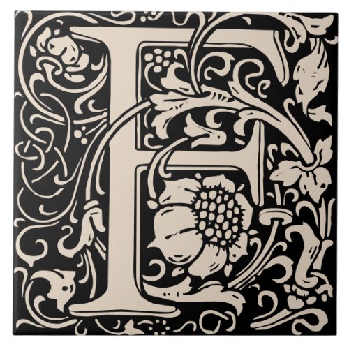 William Morris Art Nouveau Monogrammed Letter F Ceramic Tile