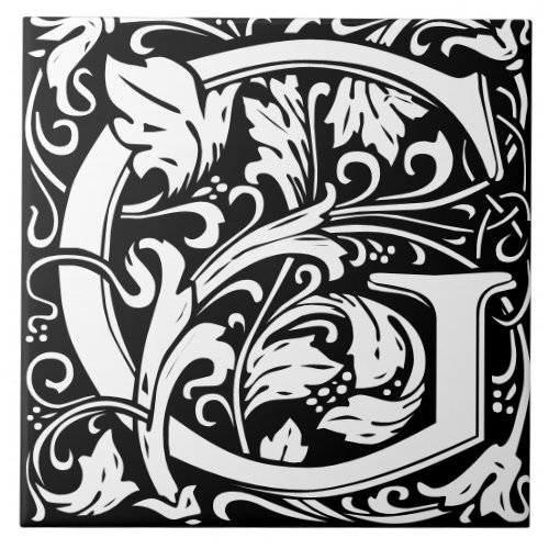 William Morris Art Nouveau Monogrammed Letter G Ceramic Tile