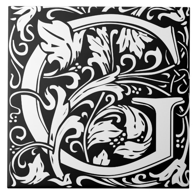 William Morris Art Nouveau Monogrammed Letter G Ceramic Tile (Front)